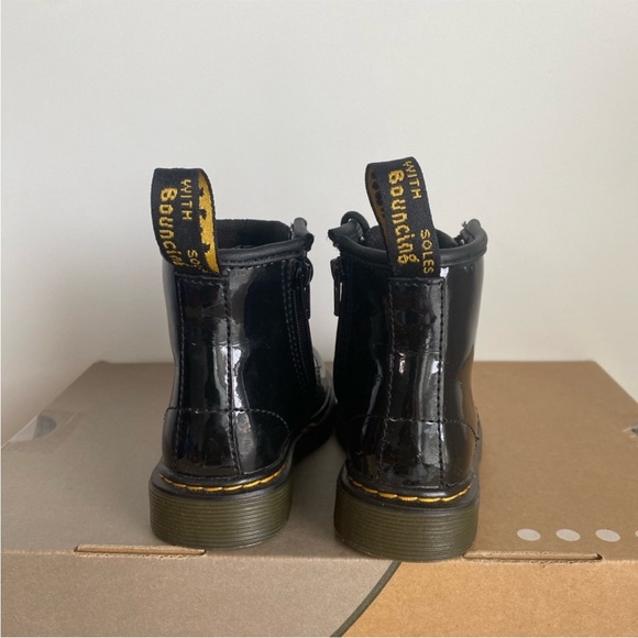 Dr. Martens 1460 Patent Black Leather Lace Up Zip Ankle Boots Toddler -SZ 8 C - Picture 7 of 12
